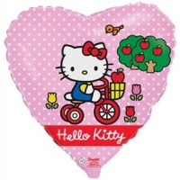 Шар-сердце HELLO KITTY на велосипеде 18''